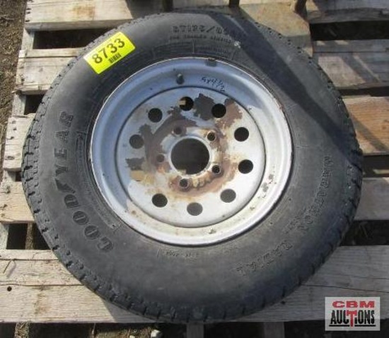 13" Trailer Wheel White 5 Bolt x 4 1/2, (Tire Is Junk)