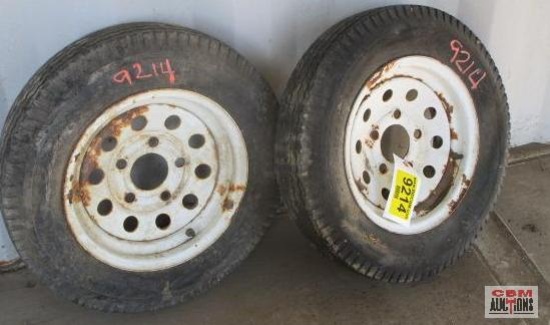 Pair Of Trailer White Steel Wheels 5 Bolt With Tires 5.3-12