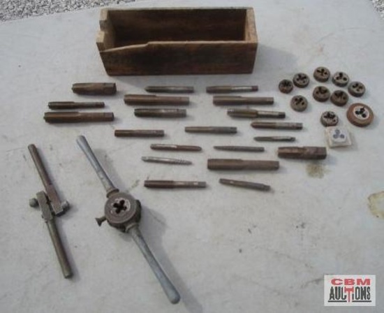 Wooden Box Of Tap & Die Hand Tools