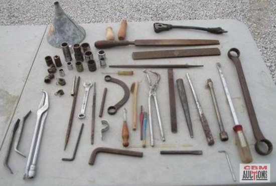 Drum Brake Spring Pliers, Sockets, Files, Funnel, Box End Wrench & Misc