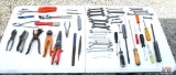 Assorted Hand Tools, Screwdrivers, Wrenches, Files, Tin Snips, Leather Punch, Vise Grips, Pliers,