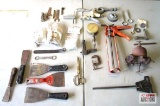 Mixed Putty Knifes, Scissors, Caulk Gun, C Clamp, Mixed Misc Items