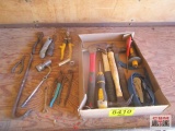 Hammers, Channel Lock Pliers, Pry Bar, Wire Cutters, Wood Chisel, Ratchet Strap