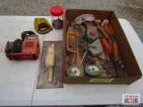 Flat Of Hand Tools, 12 Volt Air Compressor, Chalk...Line, Safely Glasses, Hand Files, Screwdrivers,