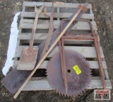 Lot Of Vintage Antique...Tools, Hand Saws, Shovel, Saw Blade, Garden Hoe