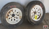 Pair Of Trailer White Steel Wheels 5 Bolt With Tires 5.3-12