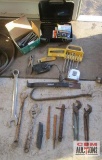 Assorted Hand Tools, Adjustable Wrench, Channel Lock Pliers, Wrenches, Pry Bars, Tape Measure,