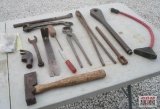 Assorted Hand Tools, Pry Bar, Roofing Hammer, Power Cord Splitter