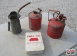 3- Vintage Oil Cans & First Aid Kit