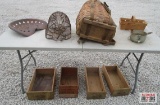 Wooden Drawers, Old Basket, Antique Steel Tractor Seat