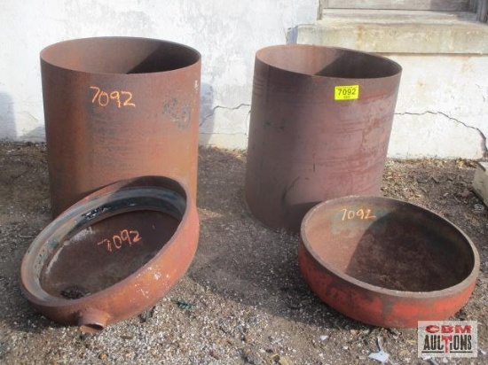 2 -Sections of 24" steel pipe x 27" tall & 2- domed caps