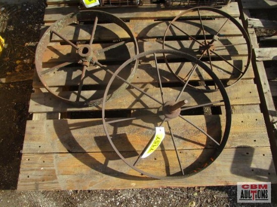3- Vintage antique steel wheels