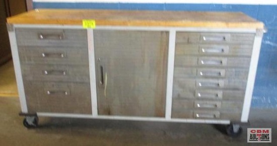Heavy Duty Rolling Steel Toolbox With Wooden Top