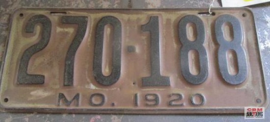 Vintage 1920 Missouri License Plate