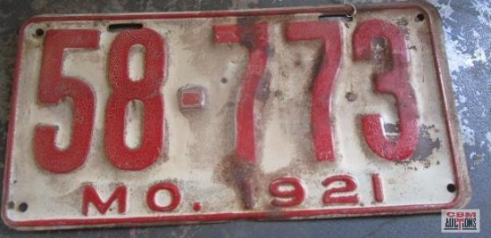 Vintage 1921 Missouri License Plate