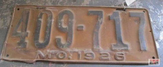 Vintage 1926 Missouri License Plate