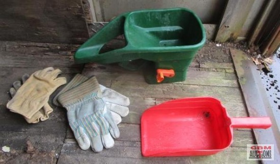 Leather Gloves, Plastic Scoop & Hand Spreader