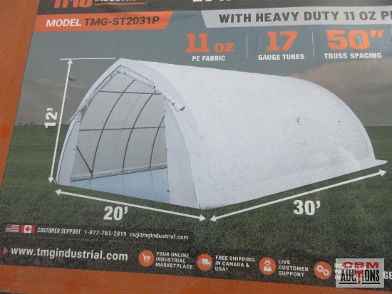 TMG Industrial 20' x 30' Arch Wall Peak Ceiling Storage Shelter with Heavy Duty 11 oz PE Cover &