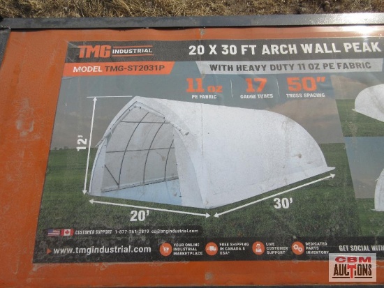 TMG Industrial 20' x 30' Arch Wall Peak Ceiling Storage Shelter with Heavy Duty 11 oz PE Cover &