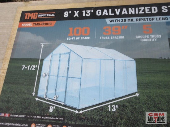 TMG Industrial 8' x 13' Greenhouse Grow Tent w/20 Mil Rip Stop Leno Mesh PVC Cover, Galvanized Steel