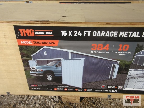 TMG Industrial 16' x 24' Metal Garage Shed with Double Front Doors, 10' Peak Height, Side Entry