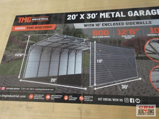 TMG Industrial 20' x 30' Metal Shed Carport, 10' Enclosed Sidewalls, 600 Sq-Ft, 27 GA Corrugated