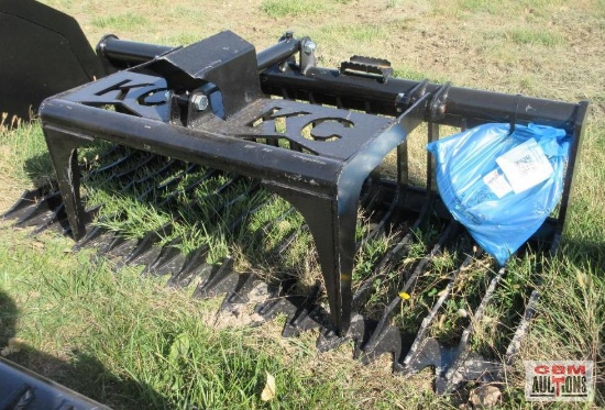 76" Skid Steer Industrial Rock Grapple Skeleton Bucket, With Single Cylinder With Hoses, Black, #630