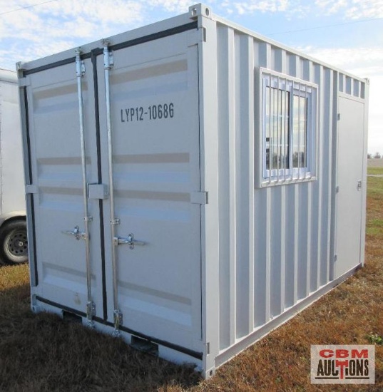 10' Sea Cargo Shipping Container, Office, Walk-in Side Door, Window, Double Swing Rear Doors, Window
