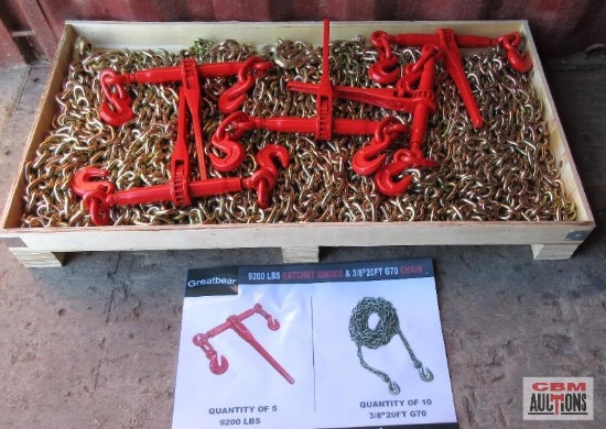 Greatbear Load Binder & Chains 5-9200LBS Ratchet Load Binders 10- 3/8" 20FT Log Chain G70 With H