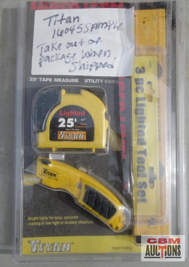Titan 3Pc Lighted Tool Set, Tape Measure, Utility Knife & Level *CRT