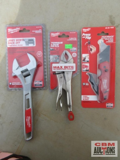 Milwaukee 48-22-7410 10" Adjustable Wrench 48-22-3607 7" Max Bite Curved Jaw Locking Pliers
