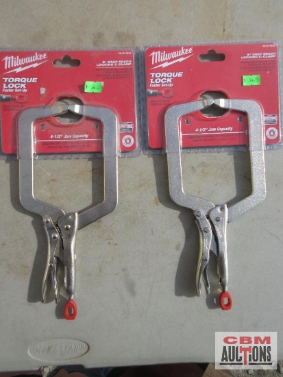2-Milwaukee 48-22-3523 9" Deep Reach Swivel Jaw Locking C-Clamp *ELM