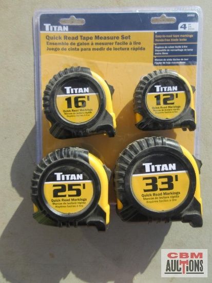Titan 10902 4Pc Tape Measure Set 12', 16', 25' & 33' *FRB