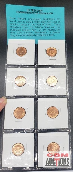8-Uncirculated Mint Set U.S. Treasury Commemorative Medallions, 4 from Philadelphia and 4 from
