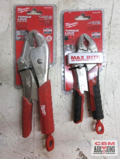 Milwaukee 48-22-3810 10" Straight Jaw Locking Pliers With Grip 48-22-3707 7" Max Bite Locking Plies