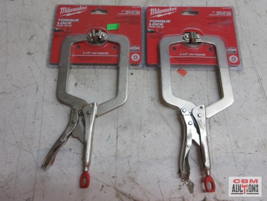 2- Milwaukee 48-22-3523 9"Deep Reach Swivel Jaw Locking C-Clamp