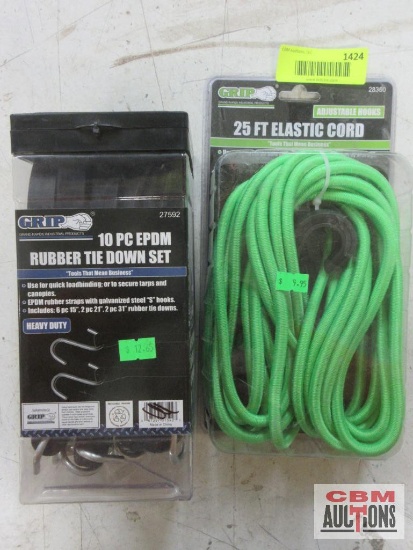 Grip 27592 10Pc Rubber Tie Down Set 28350 25' Elastic Cord