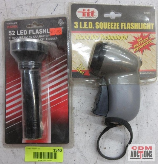 IIT 92935 3 LED Squeeze Flashlight Hawk FL57TU-L52 52 LED Flashlight