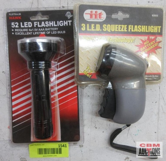 IIT 92935 3 LED Squeeze Flashlight Hawk FL57TU-L52 52 LED Flashlight