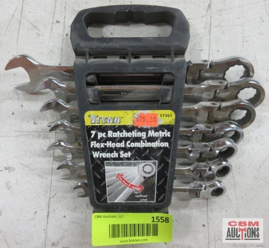 Titan 17361 Ratcheting 7Pc Flex Head Combination Wrench Set Metric 8mm-16mm