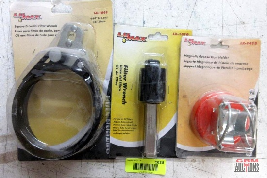 LU MAX LX-1843 Oil Filter Wrench LX1810 Oil Filter Strap Wrench LX1413 Magnetic Grease Gun Holder