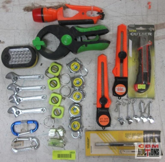 Adjustable Wrenches, Mini Tape Measures, Clamps, Flashlight, Disposable...Knife