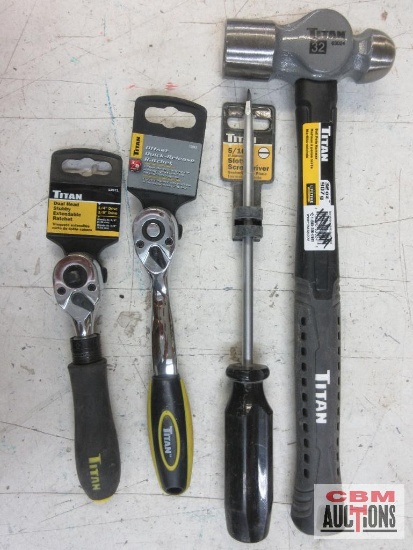 Titan 12071 Dual Head 1/4"' & 3/8" Dr Stubby Extendable Ratchet 12043 Offset 3/8" Dr Quick-Release