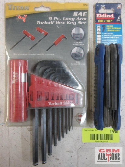 Titan 12730 9Pc Turball Hex Key SAE 1/16"-3/8" Eklind 25172 Ergo Fold 2mm-8mm ...