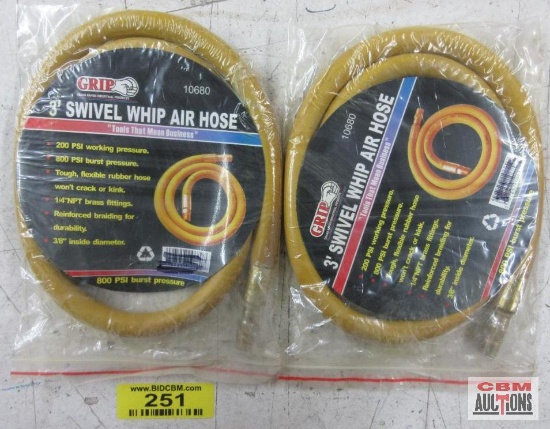 Grip 10680 3' x 1/4" Swivel Whip Air Hose - 2pk
