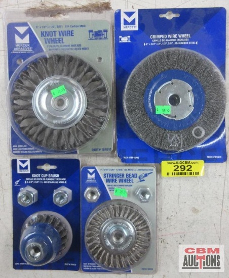 Mercer 184010 Knot Wire Wheel, 183010 Crimped Wire Wheel, 198020 Knot Cup Brush, 186010 Stringer