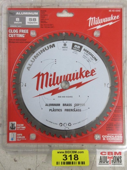 Milwaukee 48-40-4345 Aluminum 8" Saw Blade, 58 Tooth, Arbor 5/8"