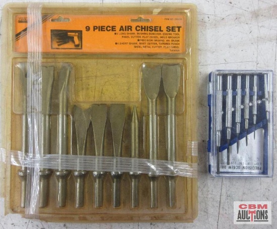 Tool Exchange CHAO9 9Piece Air Chisel Set... 5 Long Shank: Bushing Remover, Edging Tool Panel Cutter