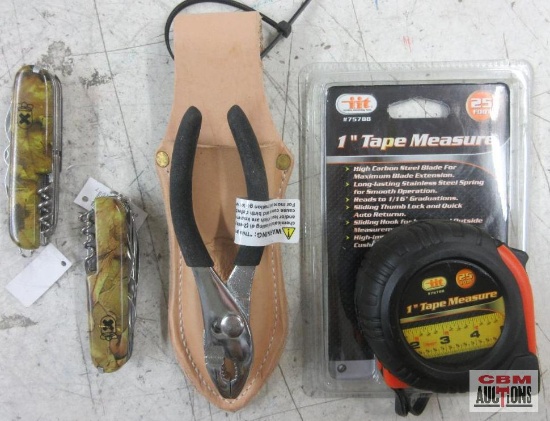 IIT 75788 1" x 25" Tape Measure Leather Plier Holder 5-1/2" Pliers w/ Comfort Grip Set of 2 - Camo