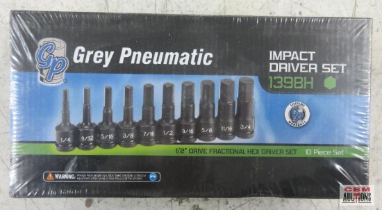 Grey Pneumatic 1398H 1/2" Drive 11 Piece Fractional Impact Hex Driver Set...w/ Molded Case Sizes: 1/